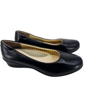 Centro Point Black Basic Leather Slip on Comfort Short Heel Shoe Women's 10